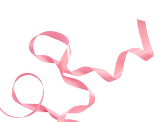 Curled pink satin silk ribbon isolated on white background. element for greeting card saint valentines day mothers day. design element