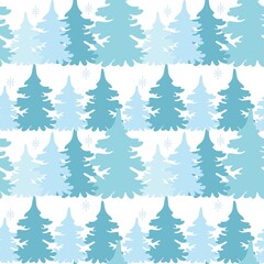 Pine forest seamless pattern, vector illustration. Blue trees continuous background. Winter fir pattern. Template for wallpaper, packaging and fabric.