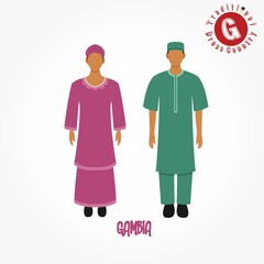 Set of alphabet "G" cartoon characters in traditional clothes.
