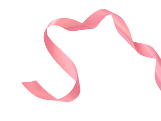 curled pink ribbon isolated on white background close up for greeting card saint valentines day mothers day.