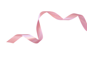 Curled pink holiday ribbon strip isolated on white background. ribbon element for greeting card for saint valentines day mothers day