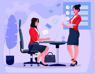 business womens working on laptop vector illustration
