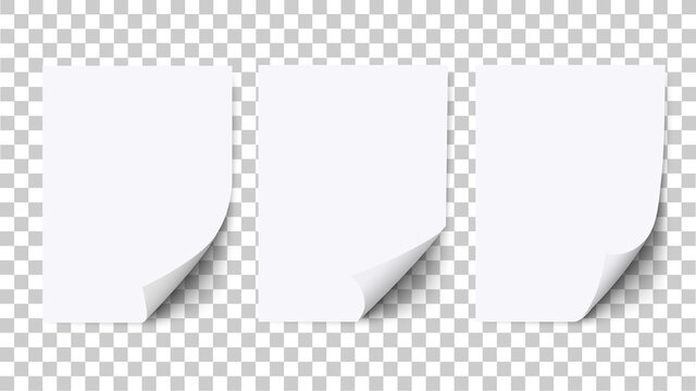 Empty Sheet of white paper with curled corner and shadow, paper mockups