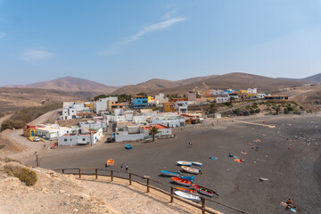 Fototapeta na wymiar Panoramic of the beach of the coastal town of Ajuy near the town of Pajara, west coast of the island of Fuerteventura, Canary Islands. Spain
