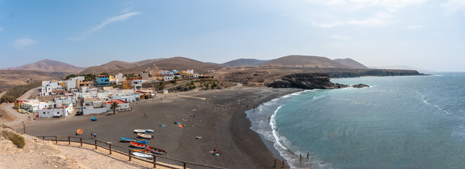 Panoramic of the beach of the coastal town of Ajuy near the town of Pajara, west coast of the island of Fuerteventura, Canary Islands. Spain