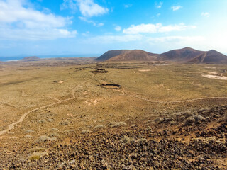 Trail to the Crater of the Calderon Hondo volcano near Corralejo, north coast of the island of Fuerteventura, Canary Islands. Spain