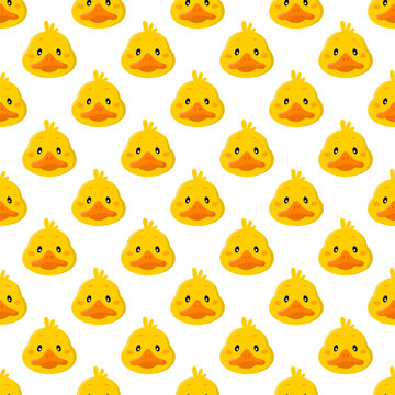 Seamless pattern with cute cartoon ducks isolated on white background