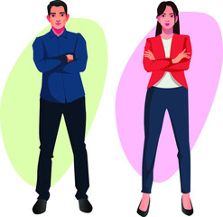 Set of business man and women in hands crossed pose