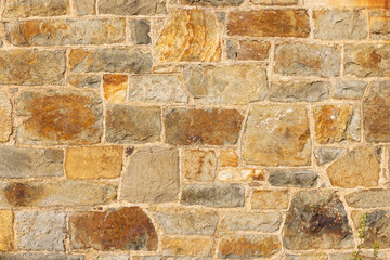 Close up of a stone wall made of Welsh stone. Background texture.