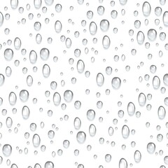 Raindrops fogged glass window. Water drop seamless pattern. Fresh rain drops. Condensation or irrigation abstract background, insulated or ventilation backdrop. Decor texture vector print