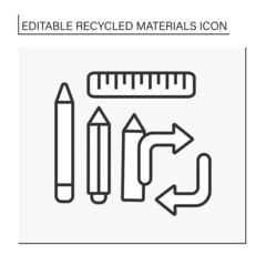 Ecology line icon. Reusable wood ruler and pencils. Recycled materials concept. Isolated vector illustration. Editable stroke