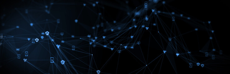 Abstract futuristic - technology with polygonal shapes on dark blue background. Design digital technology concept. 3d illustration.