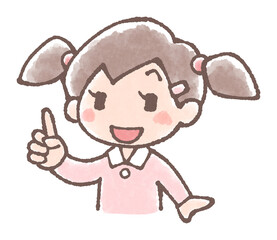 女の子の指立て説明イラスト手描き水彩風