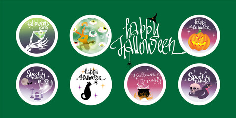 A set of round-shaped pictures on the theme of Halloween.