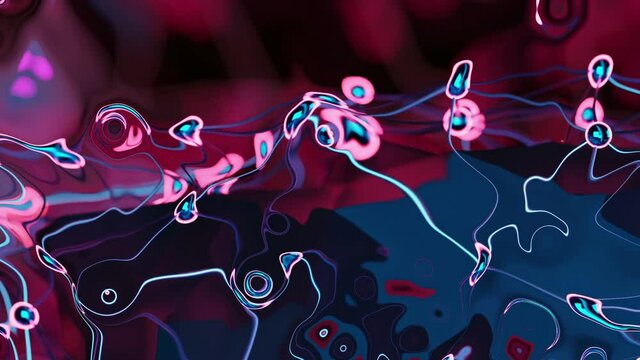 3d rendering of rotation of black abstract volumetric figure, lattice structure with curves connecting points on the surface of the figure. Looping motion background video
Computer generated technolog
