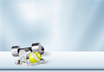 dumbbell on the desk. Active lifestyle sport.