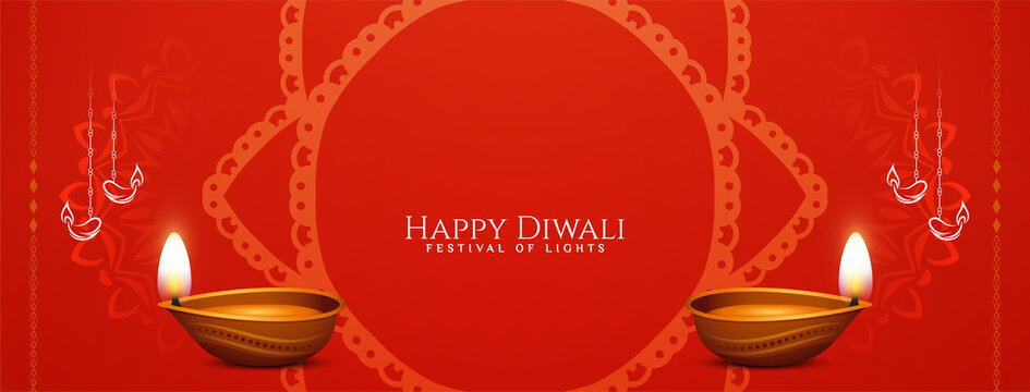 Happy Diwali festival celebration red color banner design
