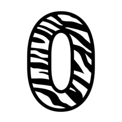 Number 0 with zebra print, Number zero with an animal pattern for a birthday party