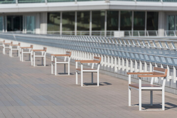 row of empty seat on deck