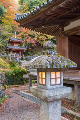 Lantern and Pavilion in Temple in Arasashiyama, kyoto, Japan