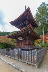 wooden pagoda in Jojakko-ji Temple, Kyoto, Japan in autumn season