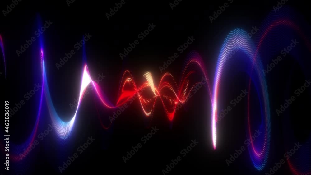 Aufkleber 4k abstract geometry multicolored glow red blue dots wave rotate motion seamless loop on black backg