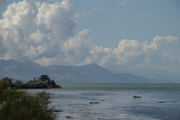 Shkoder, Albania. View of Lake Skadar and an abandoned house.