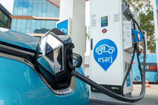 Renault Zoe is a five-door supermini electric car produced by the French manufacturer Renault. It is recharging in the charge station.