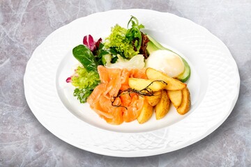 Tasty fish dish in sauce on plate