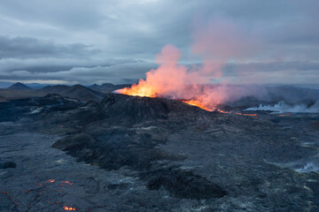 Active volcano aerial view, Mount Fagradalsfjall, Iceland
