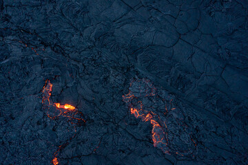 Patterns of lava from an active volcano eruption. Mount Fagradalsfjall, Iceland