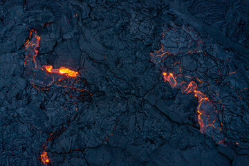 Patterns of lava from an active volcano eruption. Mount Fagradalsfjall, Iceland