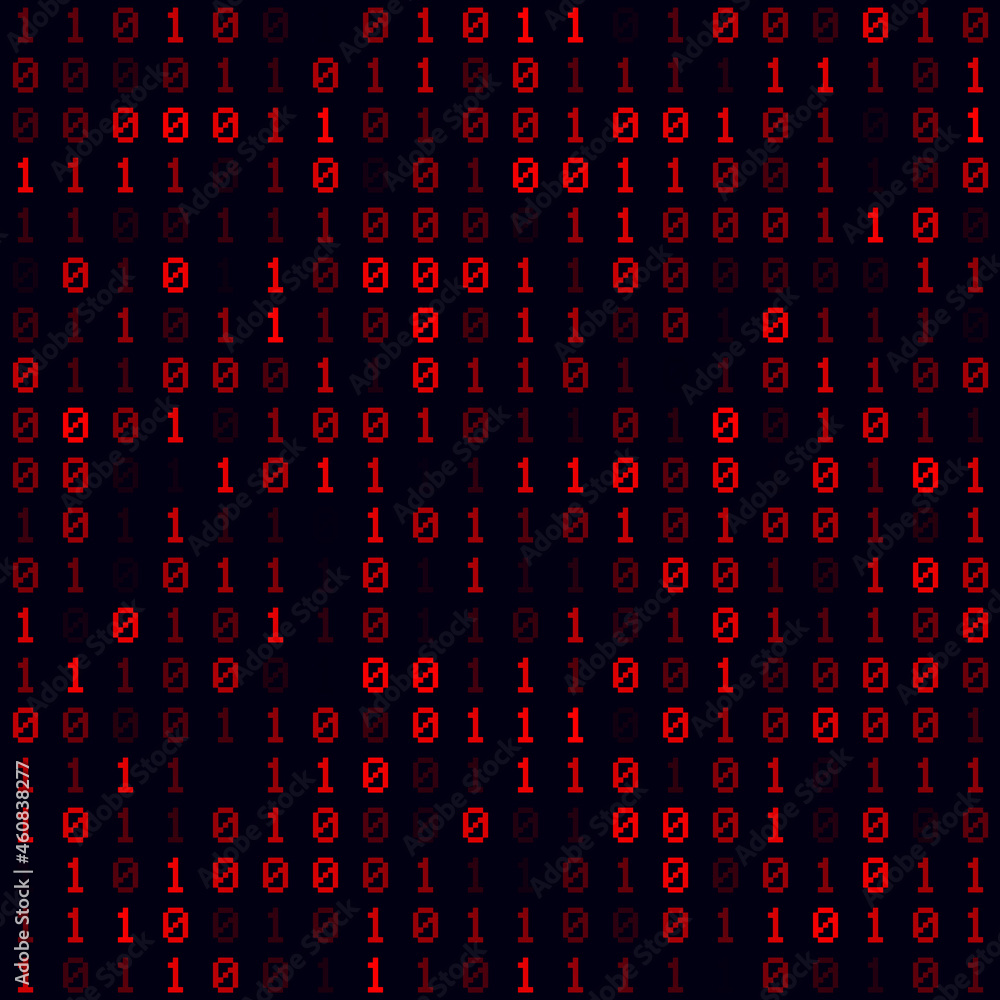 Poster a vibrant vector illustration of a red filled binary matrix background. a seamless pattern with a fu