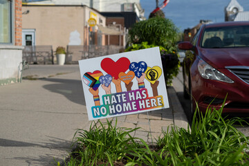 Lawn sign hate has no home here and every child matters with Canadian flag.  Kindness, equality,...