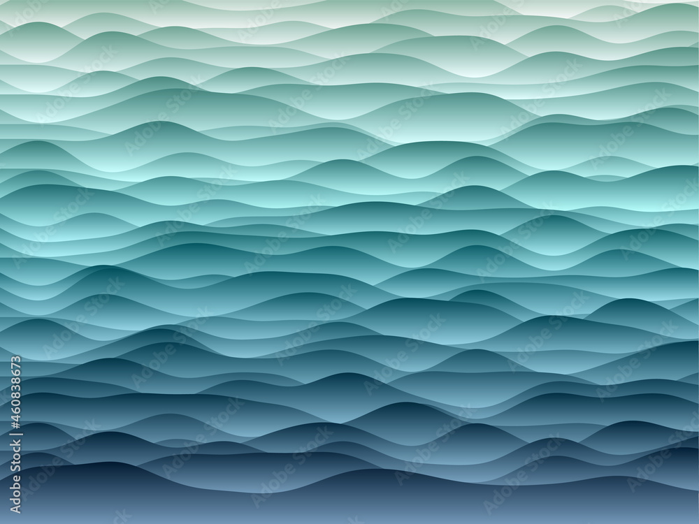 Poster abstract curves background. smooth curves with gradients in dark mint colors. classy vector illustra