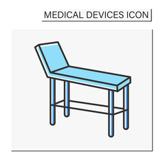  Examination table color icon. Special device for examining patience health. Treatment. Healthcare. Hospital. Medical devices concept. Isolated vector illustration
