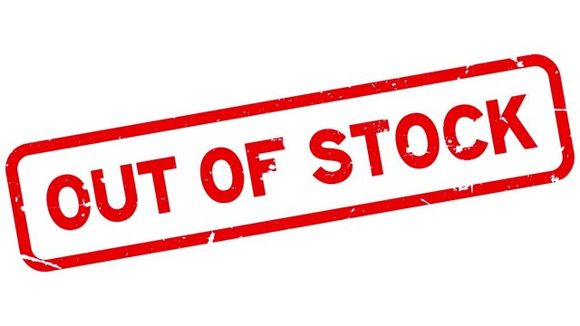 Grunge red out of stock word rubber stamp zoom on white background