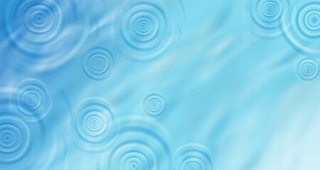 Fototapeta na wymiar Top view realistic circle radial water ripple from rain drop on blue paddle background.