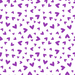 White seamless pattern with purple hearts.