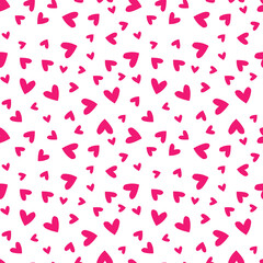 White seamless pattern with pink hearts.