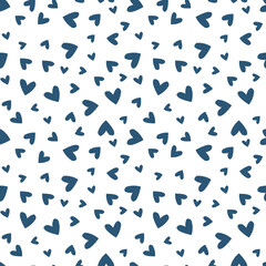 White seamless pattern with navy hearts.
