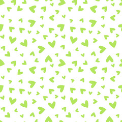 White seamless pattern with green hearts.