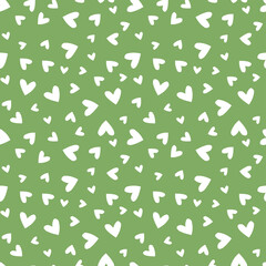 Light green seamless pattern with white hearts.