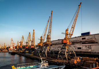 Fototapeta na wymiar Cargo port with huge crane