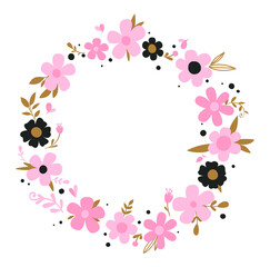 A wreath of simple pink flowers. Great background for your design. Vector stock illustration.