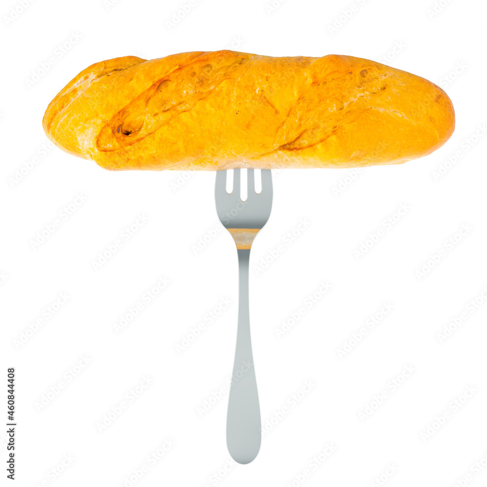 Poster mini baguette on fork, 3d rendering