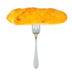 Mini baguette on fork, 3D rendering