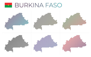 Burkina Faso dotted map set. Map of Burkina Faso in dotted style. Borders of the country filled with beautiful smooth gradient circles. Awesome vector illustration.