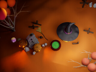 Halloween poster,invitation 3d rendering background for WEB and banner.