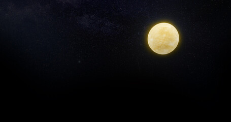 Fototapeta na wymiar realistic full moon in the starry sky in the dark. banner with highlighted place for text 3d rendering .